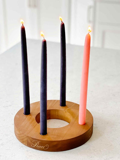 Advent Wreath with 100% Pure Beeswax Hand-Dipped Taper Candles