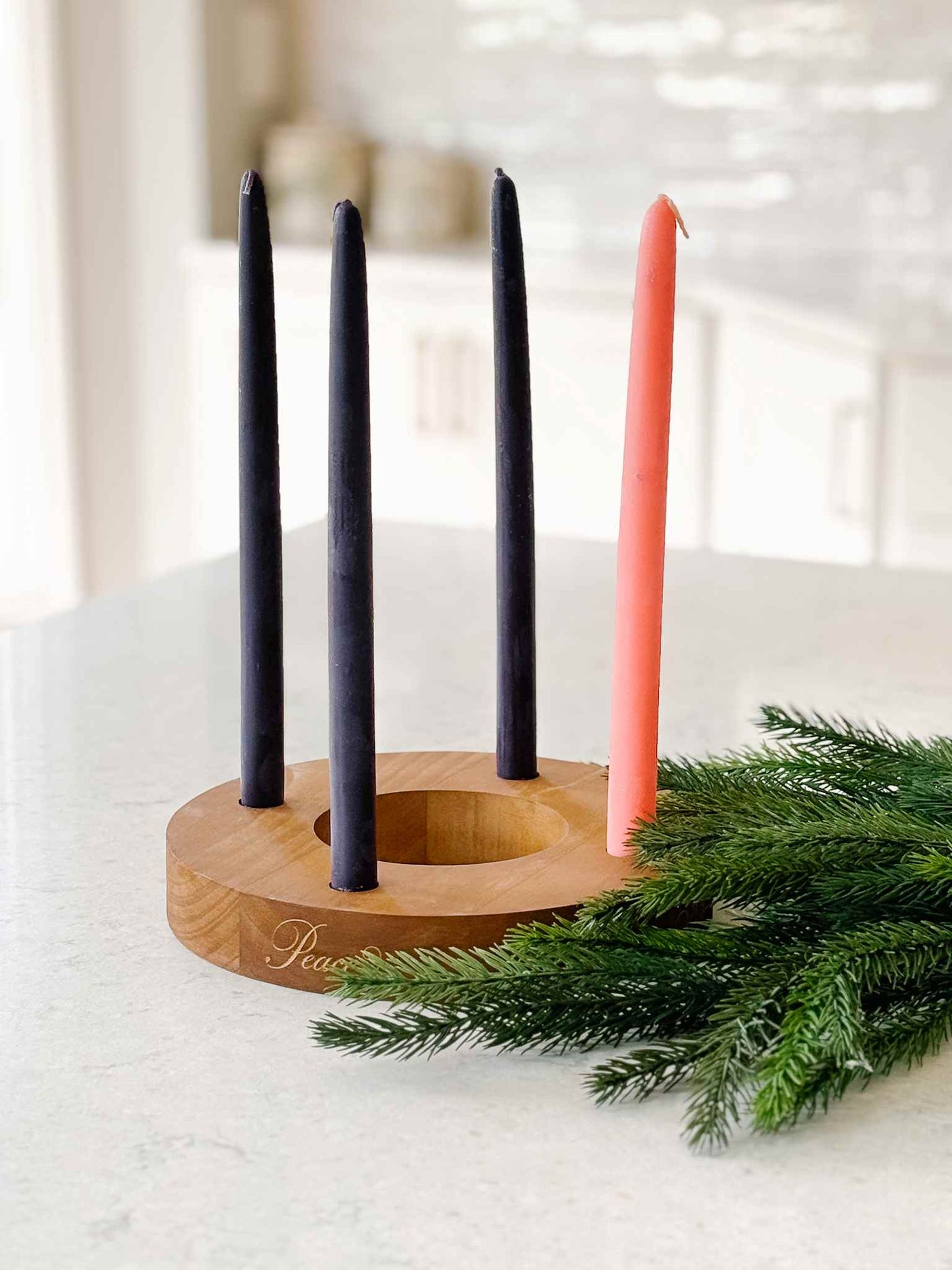 Advent Wreath with 100% Pure Beeswax Hand-Dipped Taper Candles