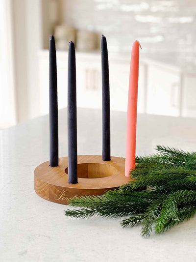 Advent Wreath with 100% Pure Beeswax Hand-Dipped Taper Candles