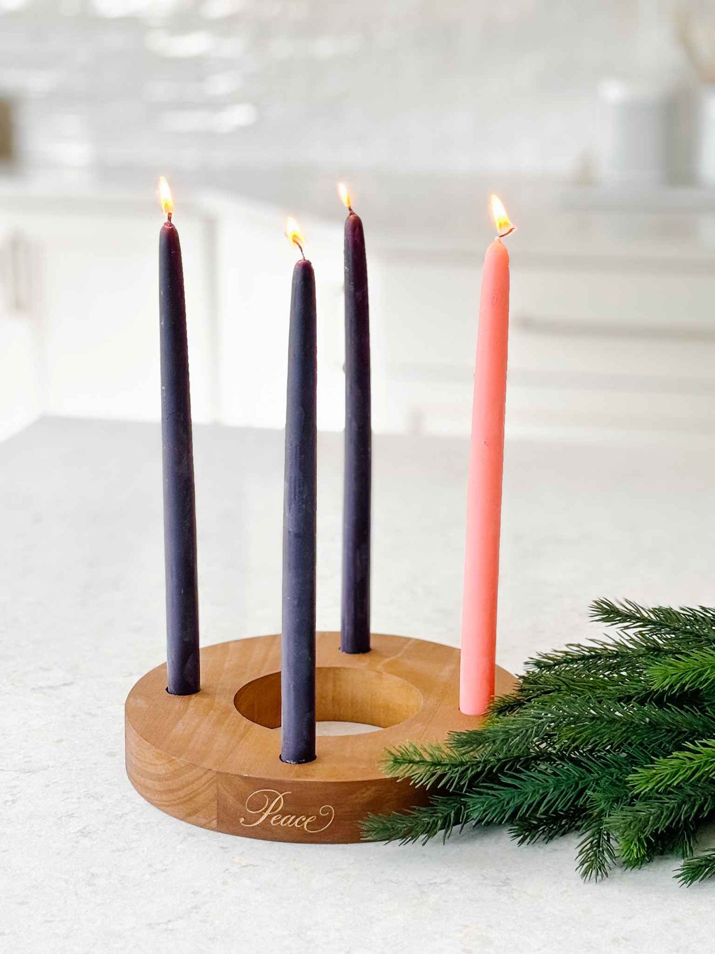 Advent Wreath with 100% Pure Beeswax Hand-Dipped Taper Candles