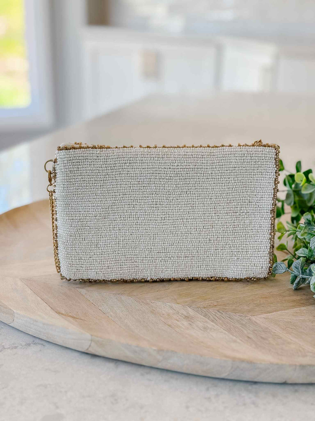 Beaded Sacred Heart Crossbody Phone Bag - Ivory