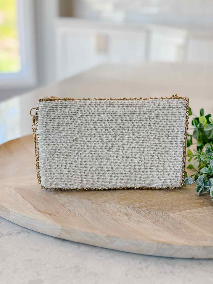 Beaded Sacred Heart Crossbody Phone Bag - Ivory