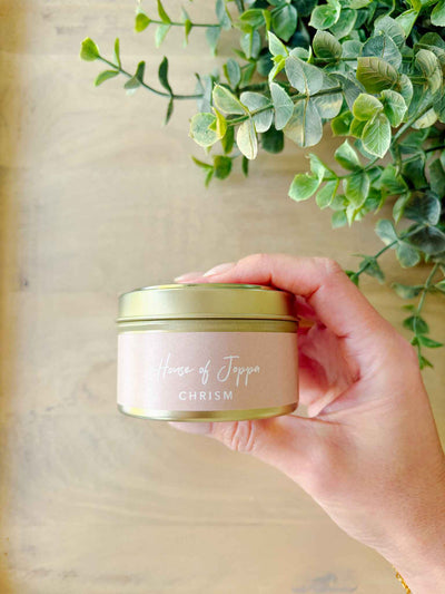 Chrism-Scented Tin Candle + Basalm + Olive Oil + Frankensense