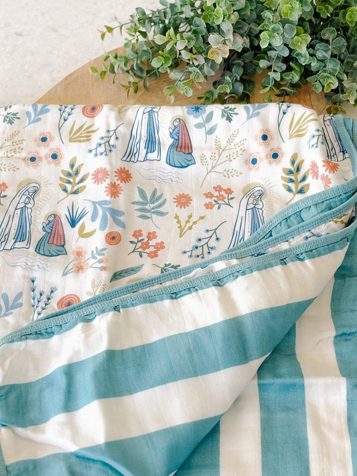 Our Lady of Lourdes &amp; St. Bernadette Quilt - Beige