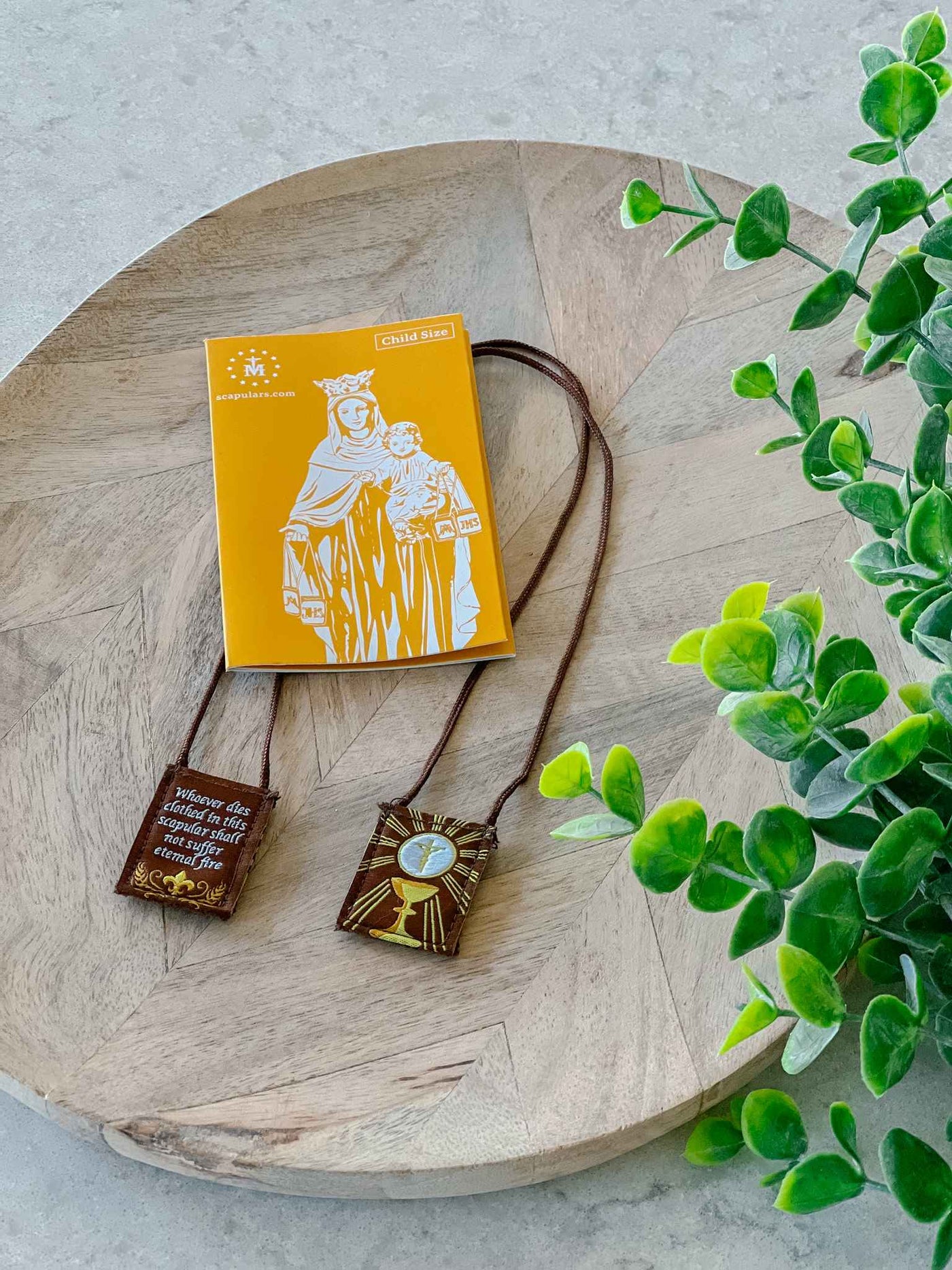 Kids Brown Scapular, Brown & Gold, Eucharist