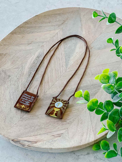 Kids Brown Scapular, Brown & Gold, Eucharist