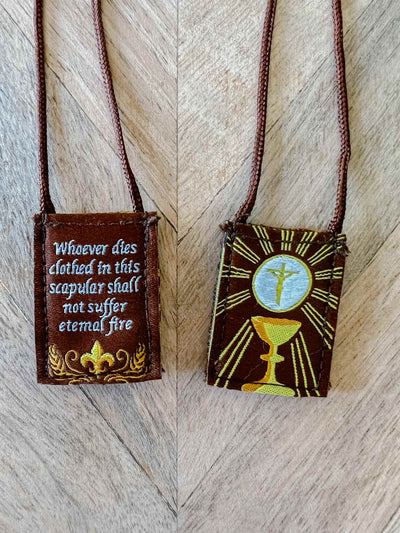 Kids Brown Scapular, Brown & Gold, Eucharist