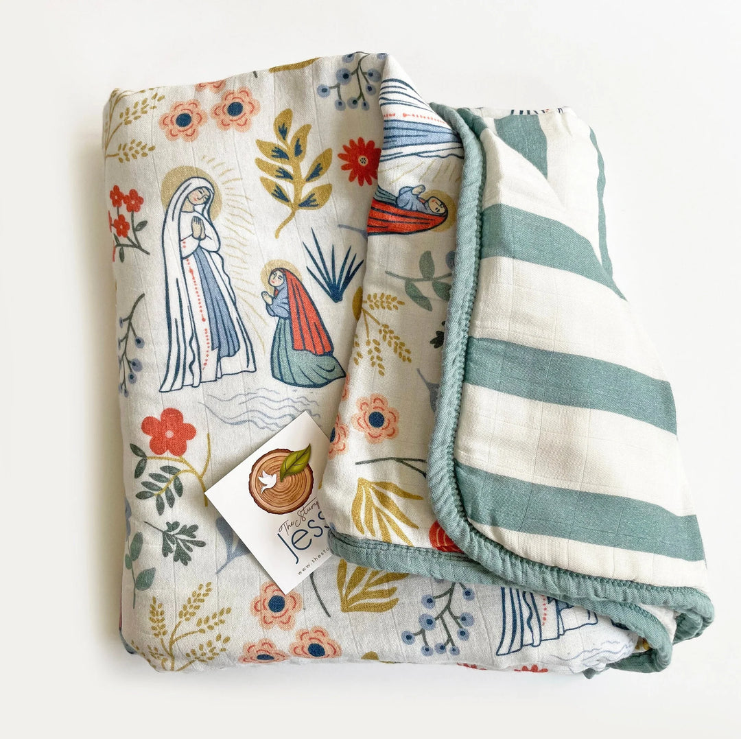 Our Lady of Lourdes &amp; St. Bernadette Quilt - Beige