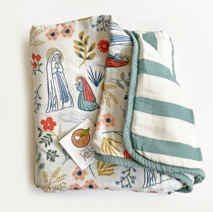 Our Lady of Lourdes &amp; St. Bernadette Quilt - Beige