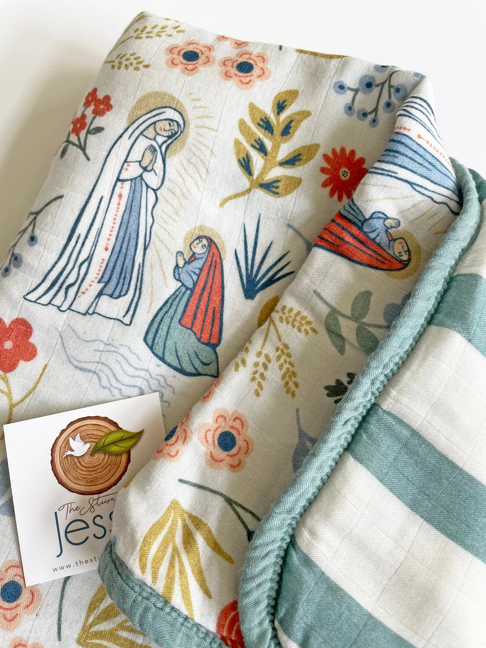 Our Lady of Lourdes &amp; St. Bernadette Quilt - Beige