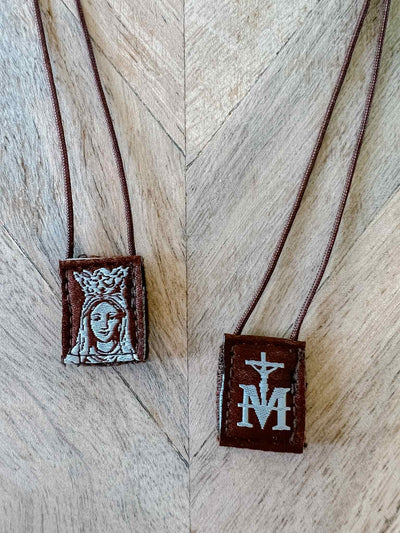 Mini Brown Scapular, Brown & Cream, Our Lady of Mt. Carmel