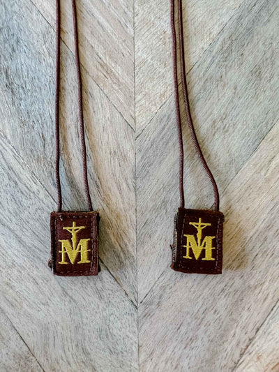 Mini Brown Scapular, Brown & Gold