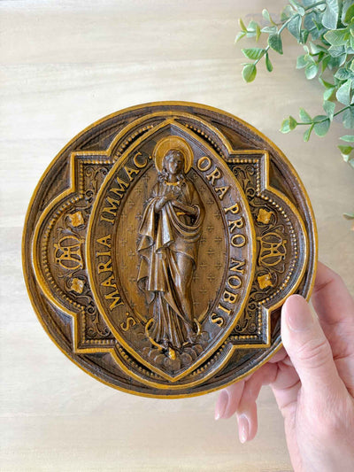Our Lady of Lourdes Wooden Plaque