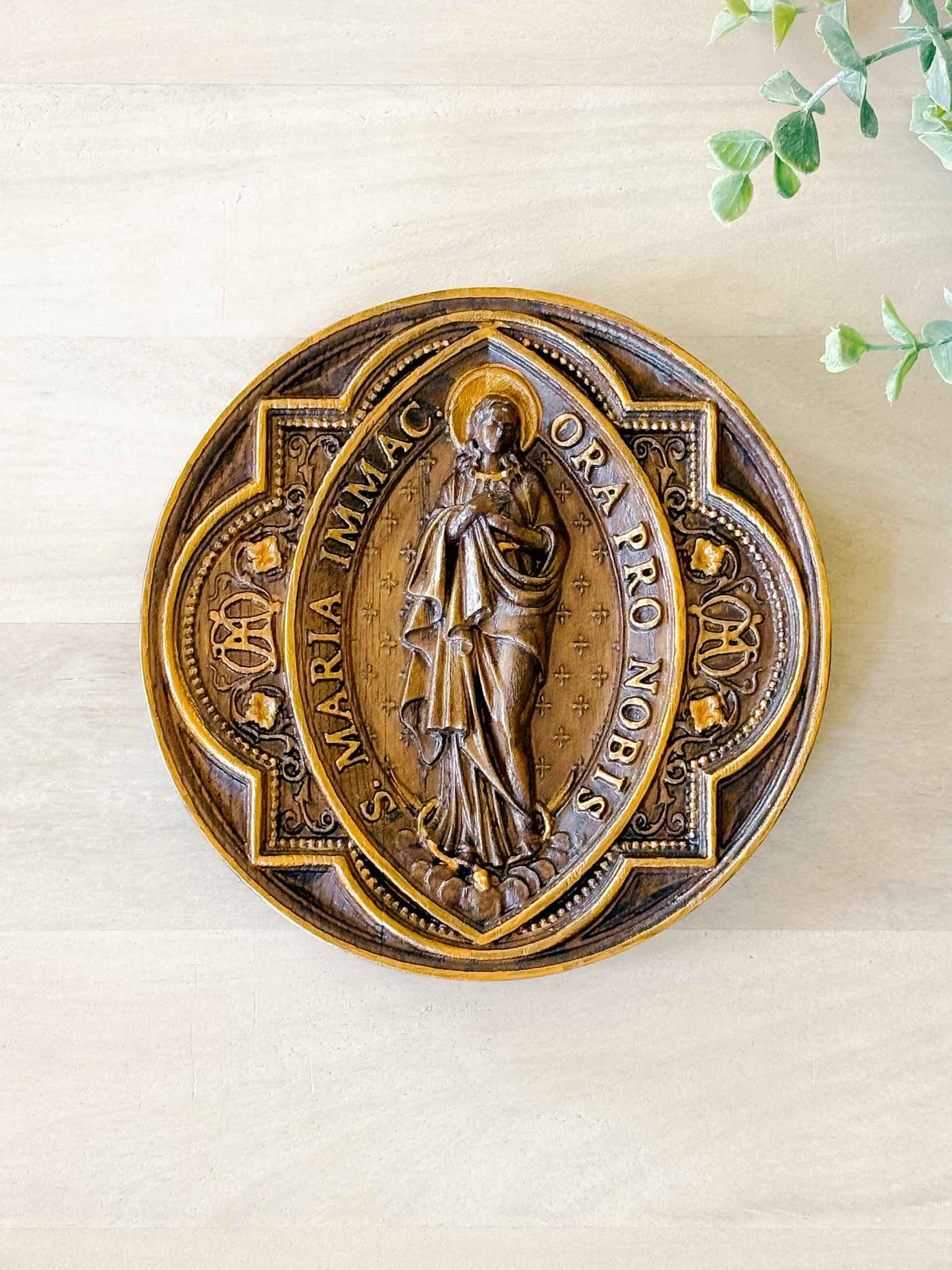 Our Lady of Lourdes Wooden Plaque