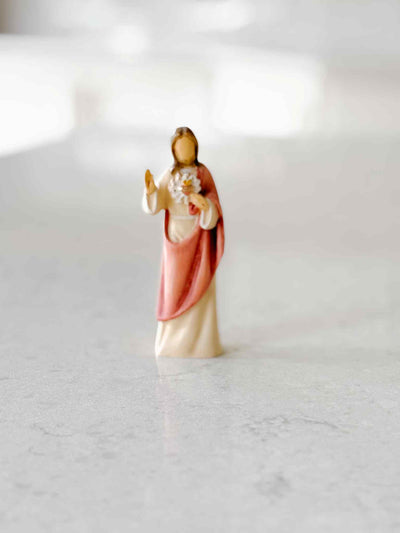 Petite Sacred Heart of Jesus - Painted Wooden Statue