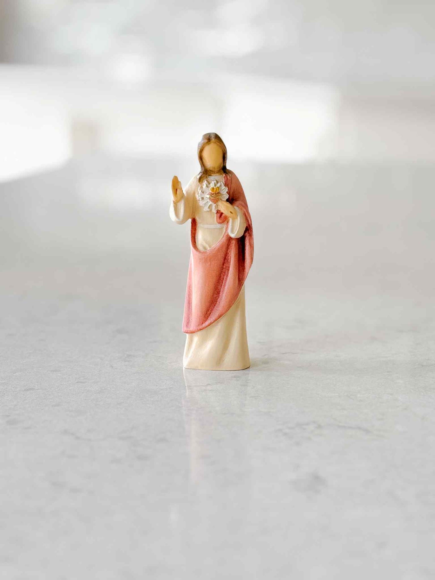 Petite Sacred Heart of Jesus - Painted Wooden Statue