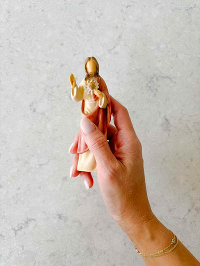 Petite Sacred Heart of Jesus - Painted Wooden Statue