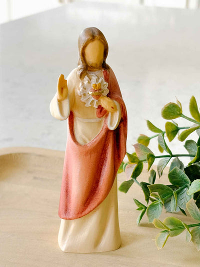 Petite Sacred Heart of Jesus - Painted Wooden Statue