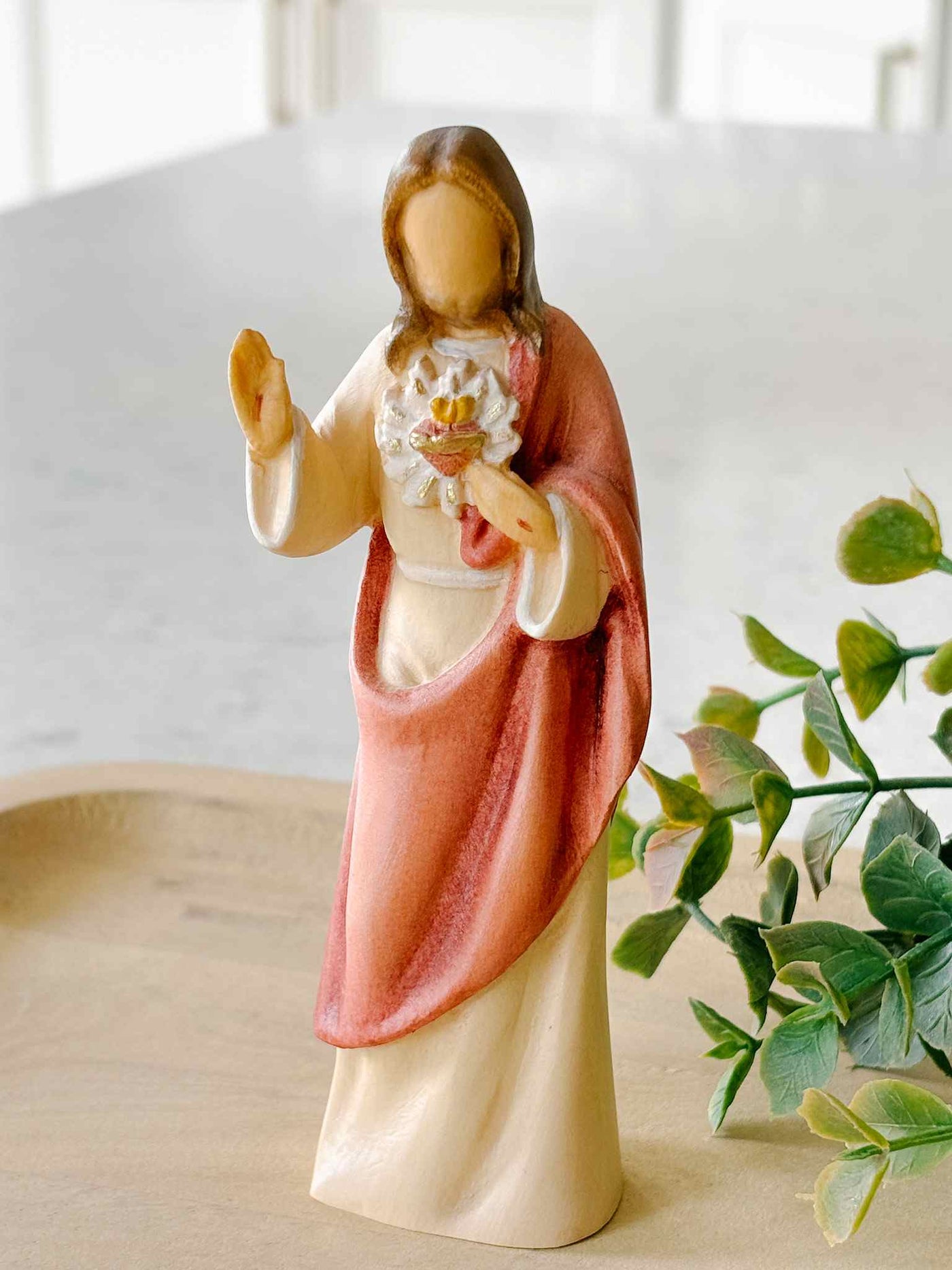 Petite Sacred Heart of Jesus - Painted Wooden Statue