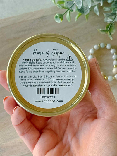 Pray & Wait Candle Tin - Vanilla + French Oak + Juniper