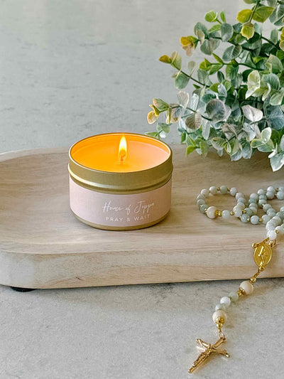 Pray & Wait Candle Tin - Vanilla + French Oak + Juniper
