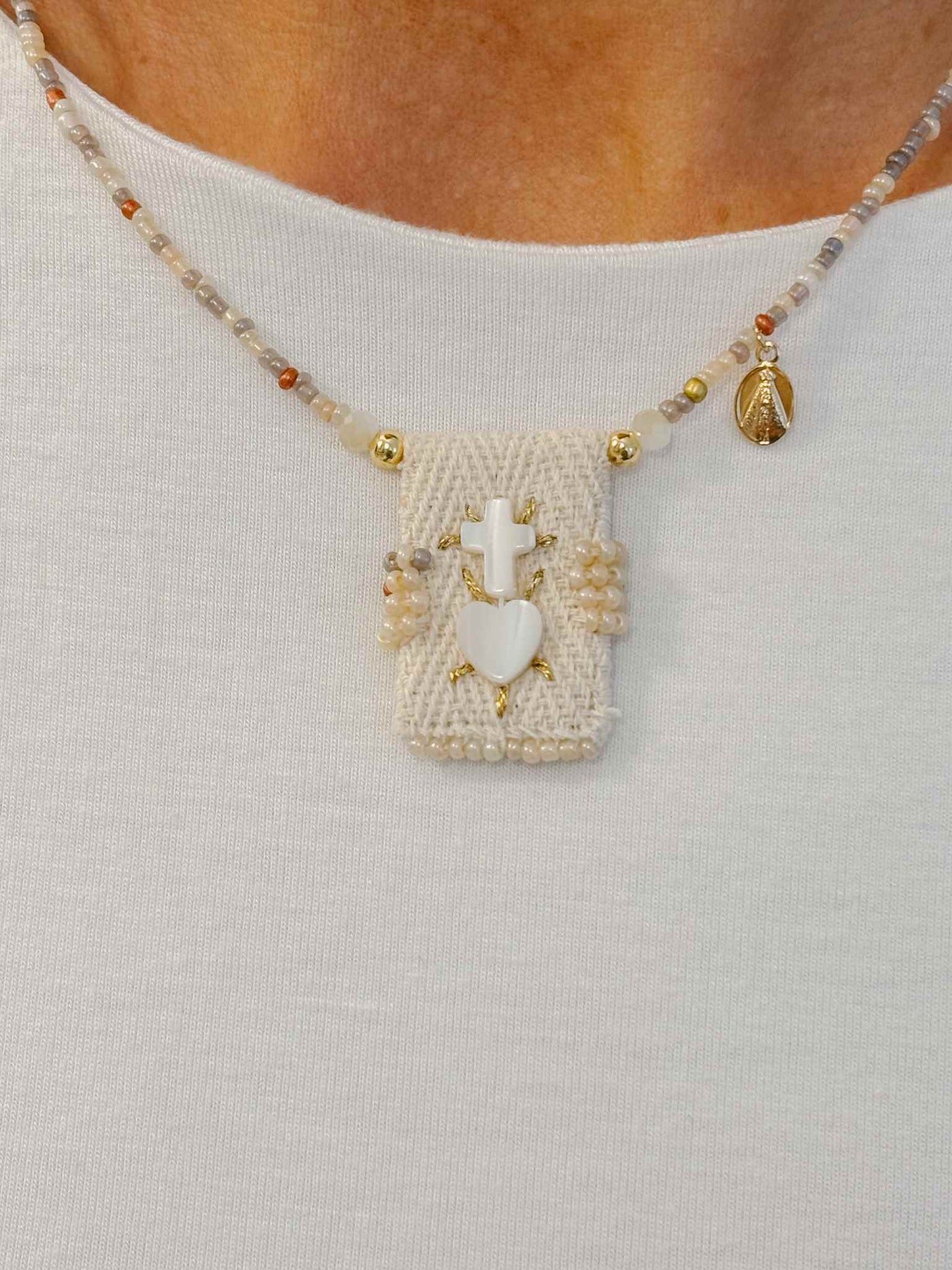 Sacred Heart Pearl Scapular-Inspired Necklace