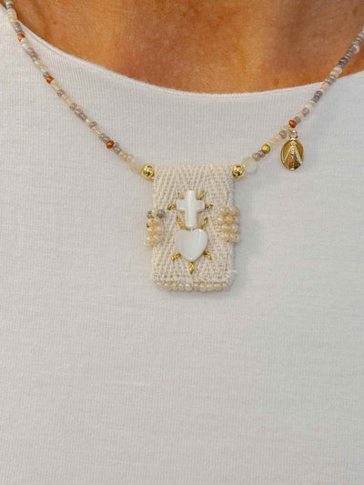 Sacred Heart Pearl Scapular-Inspired Necklace