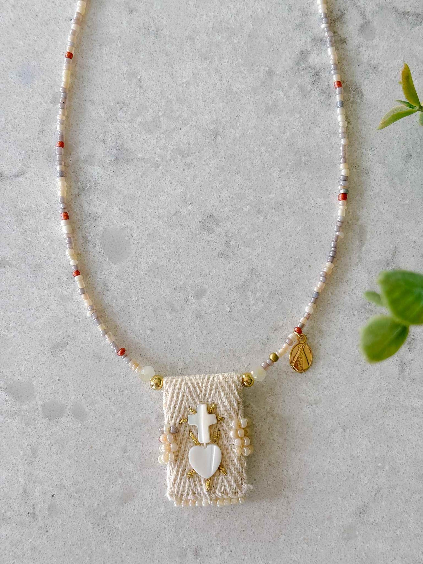 Sacred Heart Pearl Scapular-Inspired Necklace