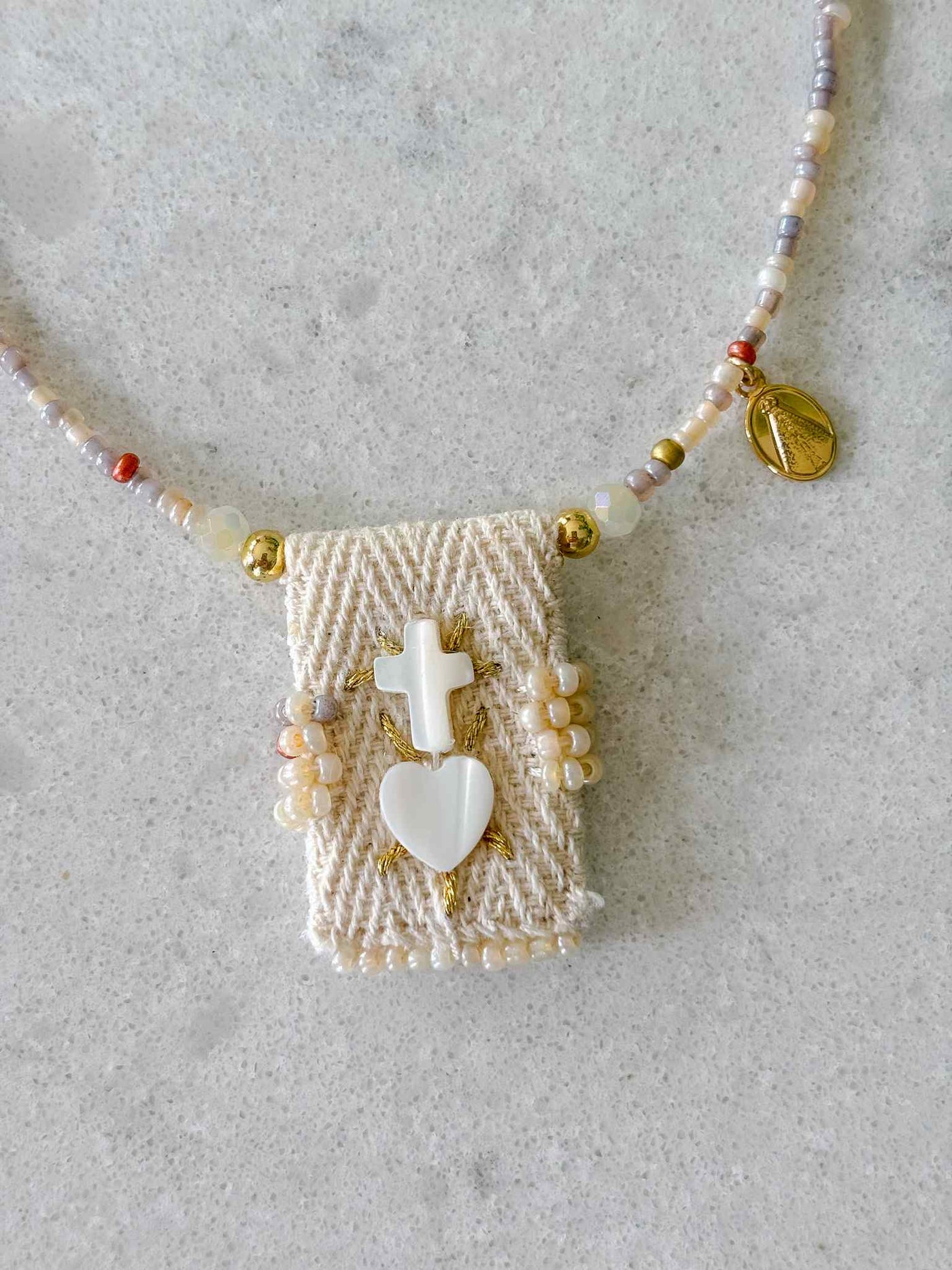 Sacred Heart Pearl Scapular-Inspired Necklace