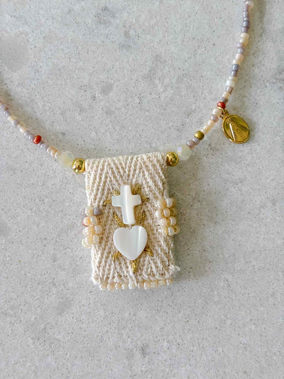 Sacred Heart Pearl Scapular-Inspired Necklace
