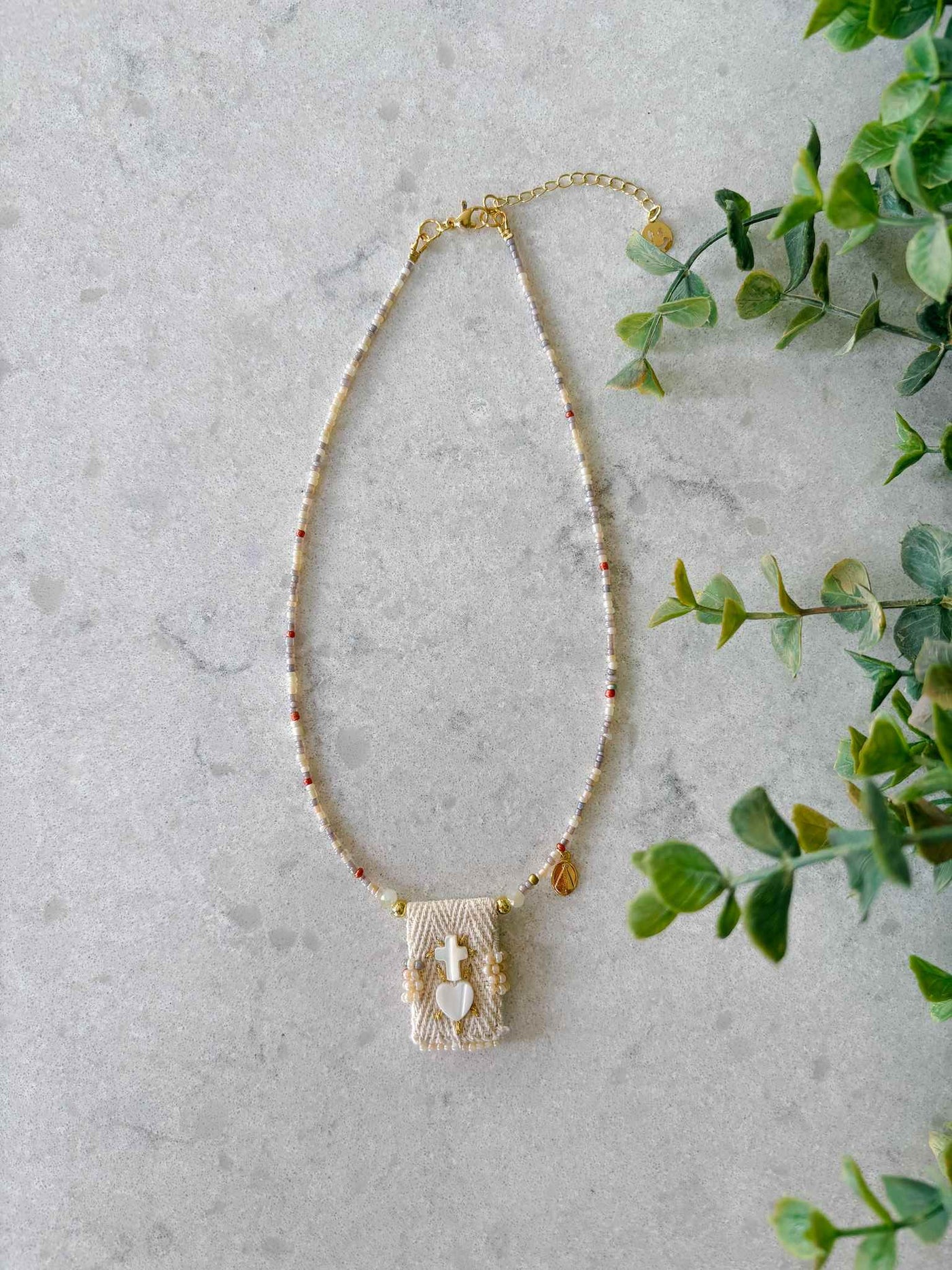 Sacred Heart Pearl Scapular-Inspired Necklace