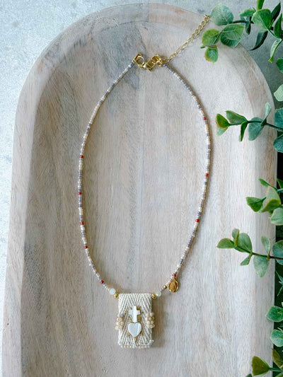 Sacred Heart Pearl Scapular-Inspired Necklace