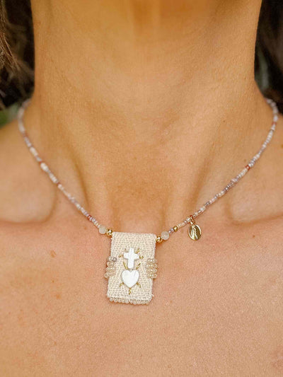 Sacred Heart Pearl Scapular-Inspired Necklace