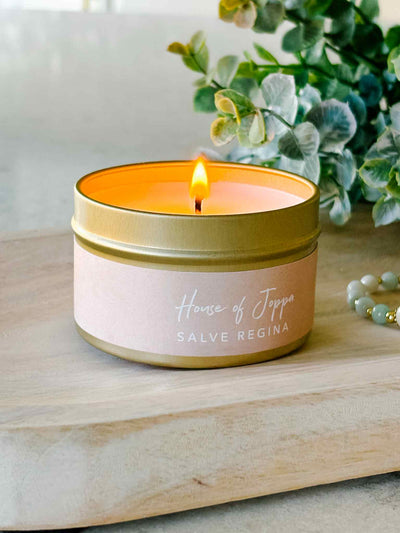 Salve Regina Candle Tin - Fresh Roses + Black Currant + Sunshine