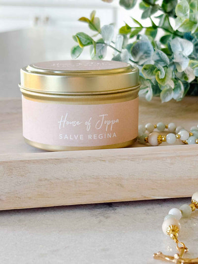 Salve Regina Candle Tin - Fresh Roses + Black Currant + Sunshine