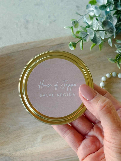 Salve Regina Candle Tin - Fresh Roses + Black Currant + Sunshine