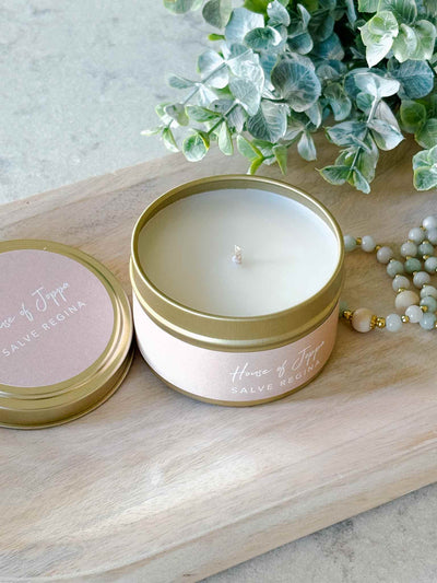 Salve Regina Candle Tin - Fresh Roses + Black Currant + Sunshine