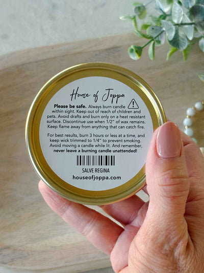 Salve Regina Candle Tin - Fresh Roses + Black Currant + Sunshine