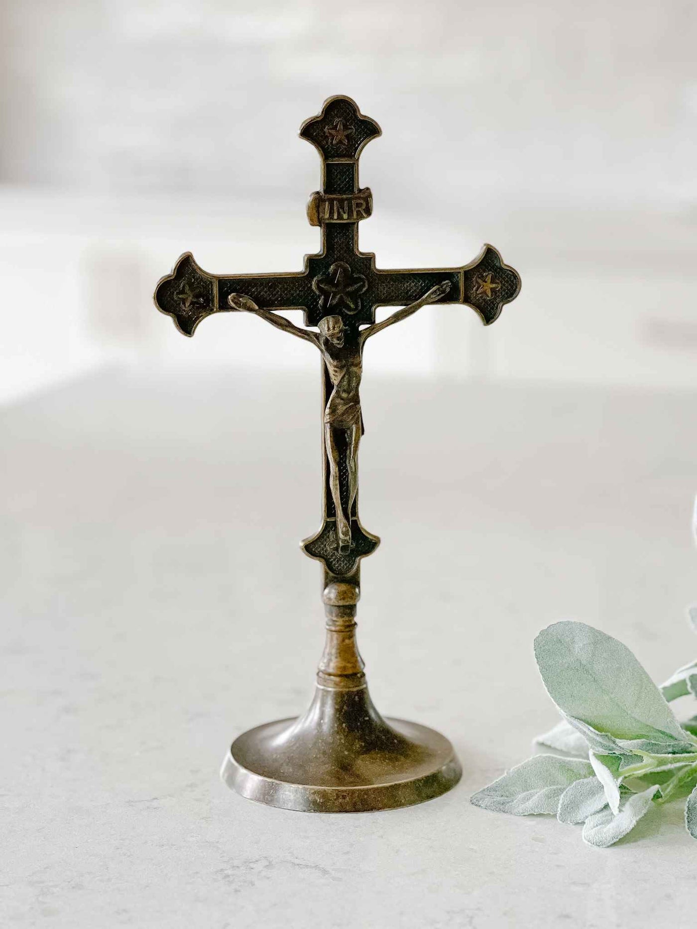 Standing Antiqued Brass Crucifix