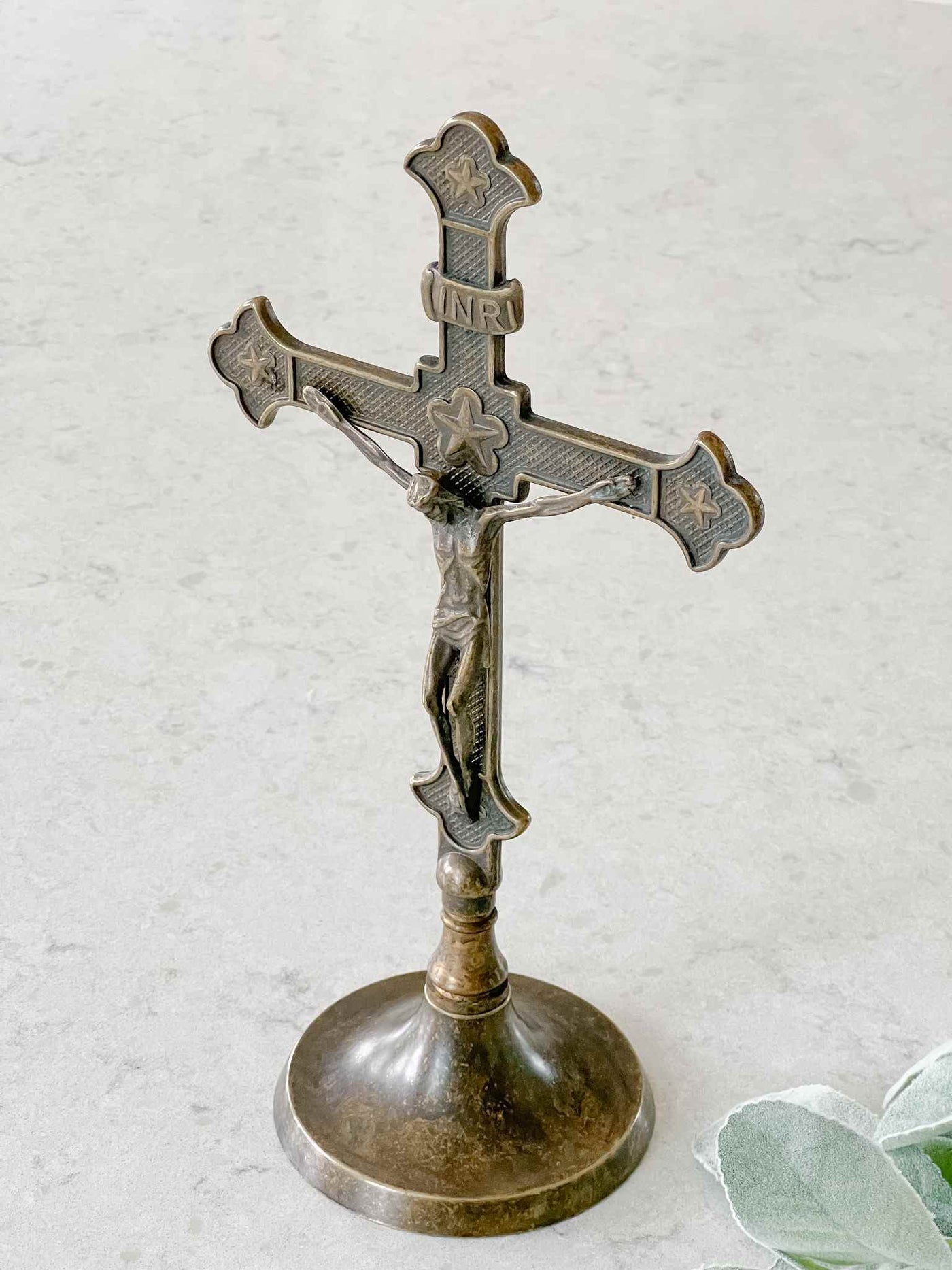 Standing Antiqued Brass Crucifix