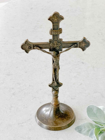 Standing Antiqued Brass Crucifix