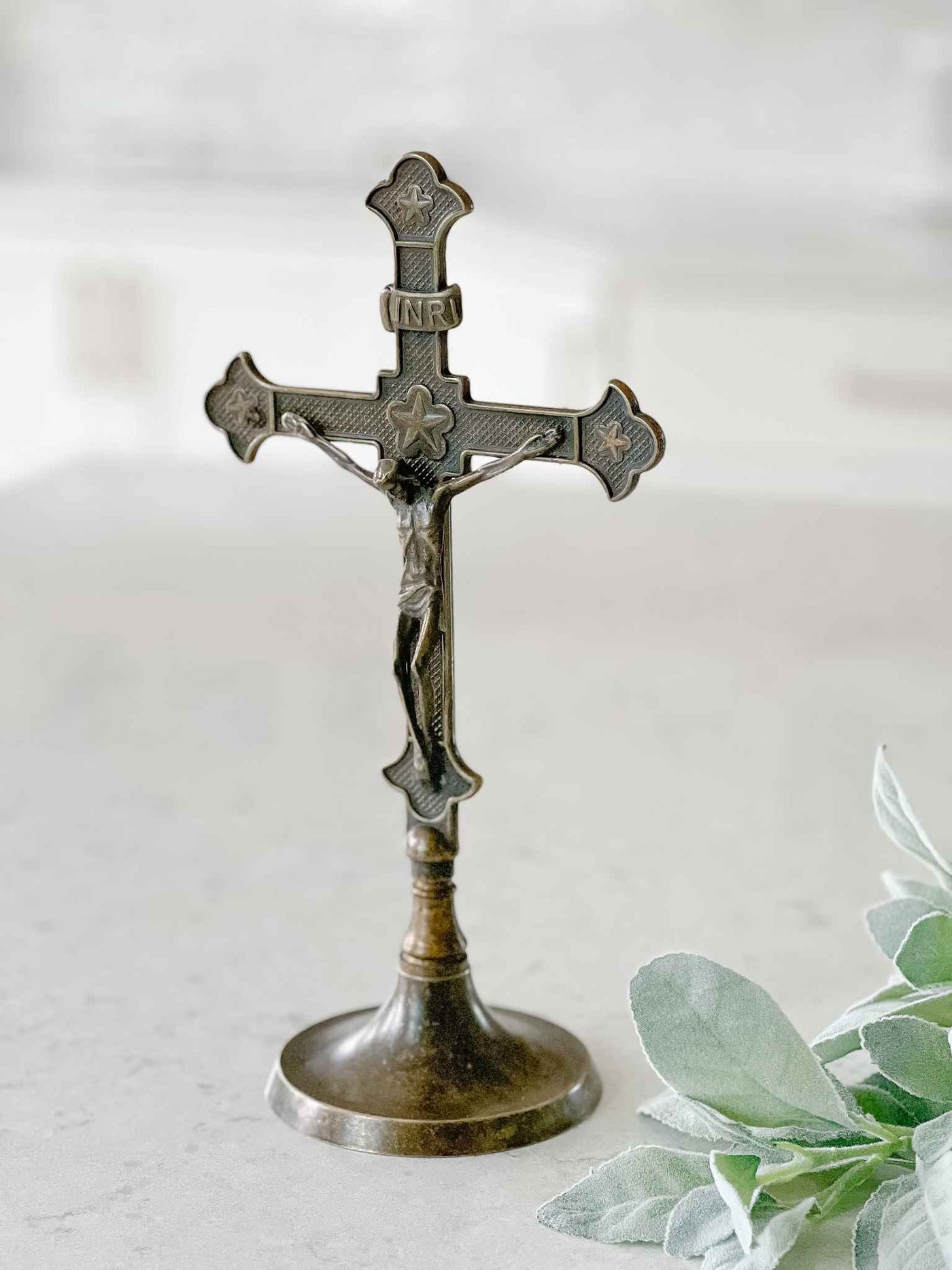 Standing Antiqued Brass Crucifix