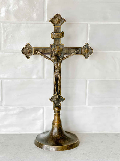 Standing Antiqued Brass Crucifix