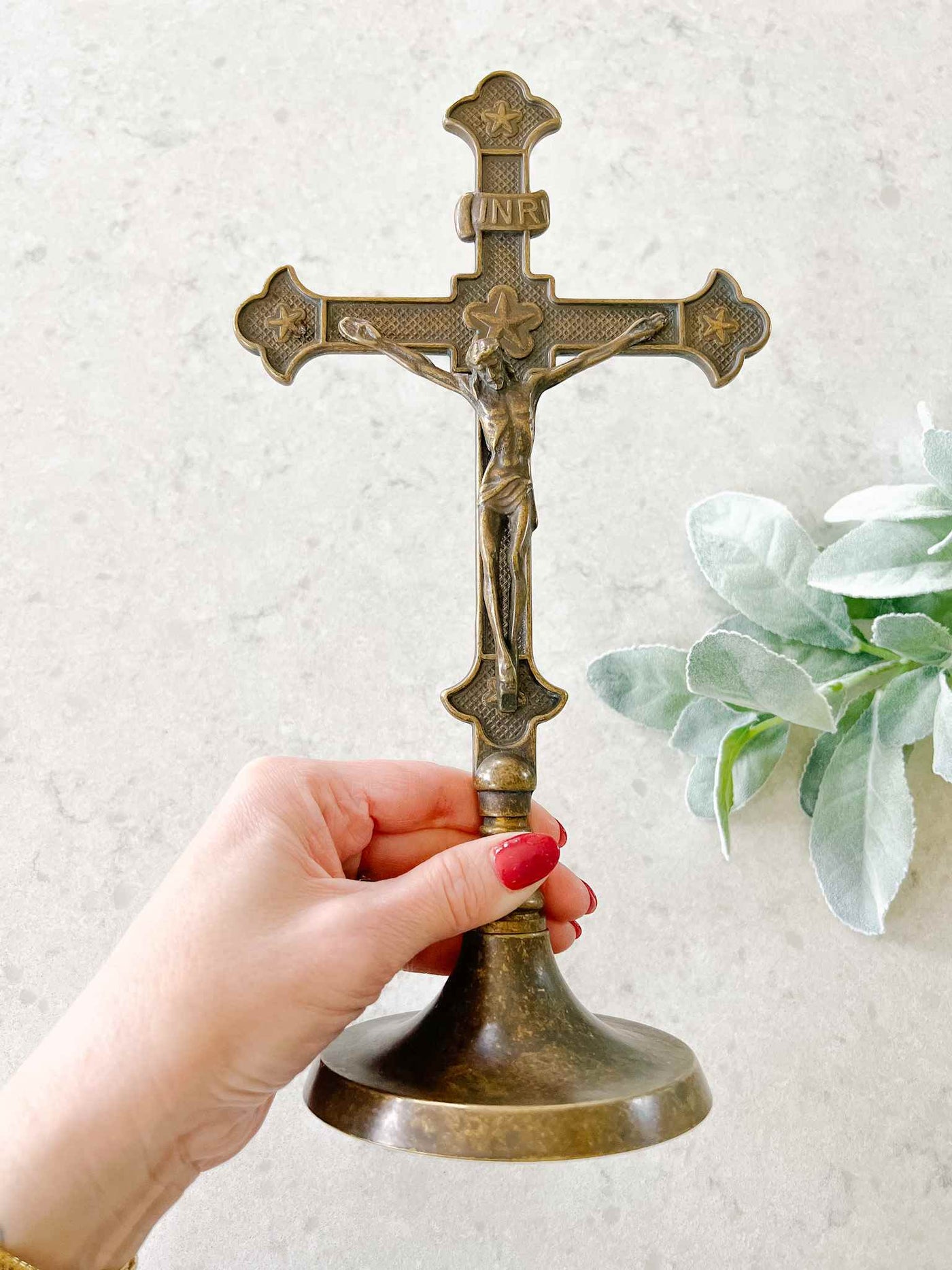 Standing Antiqued Brass Crucifix