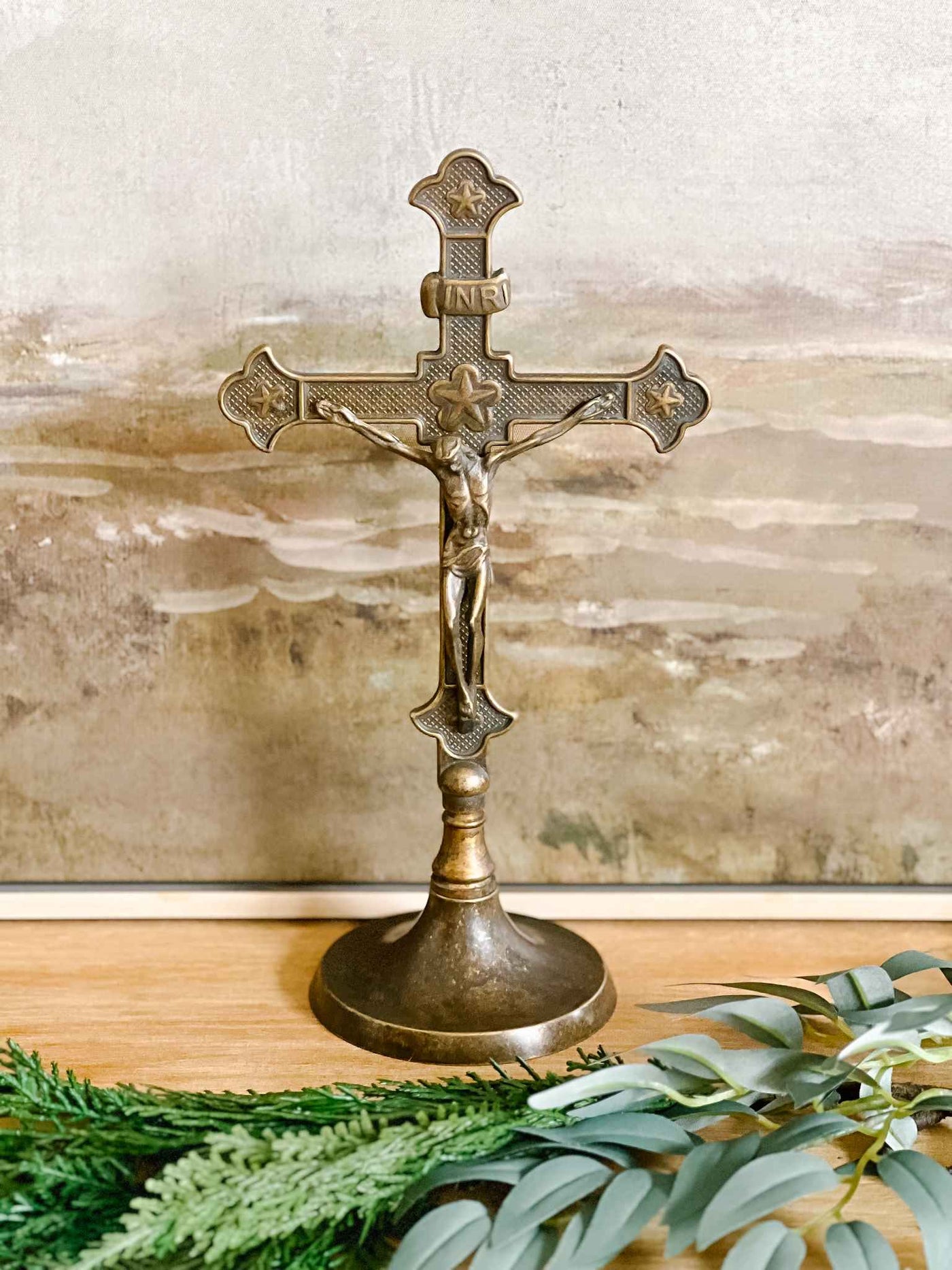 Standing Antiqued Brass Crucifix