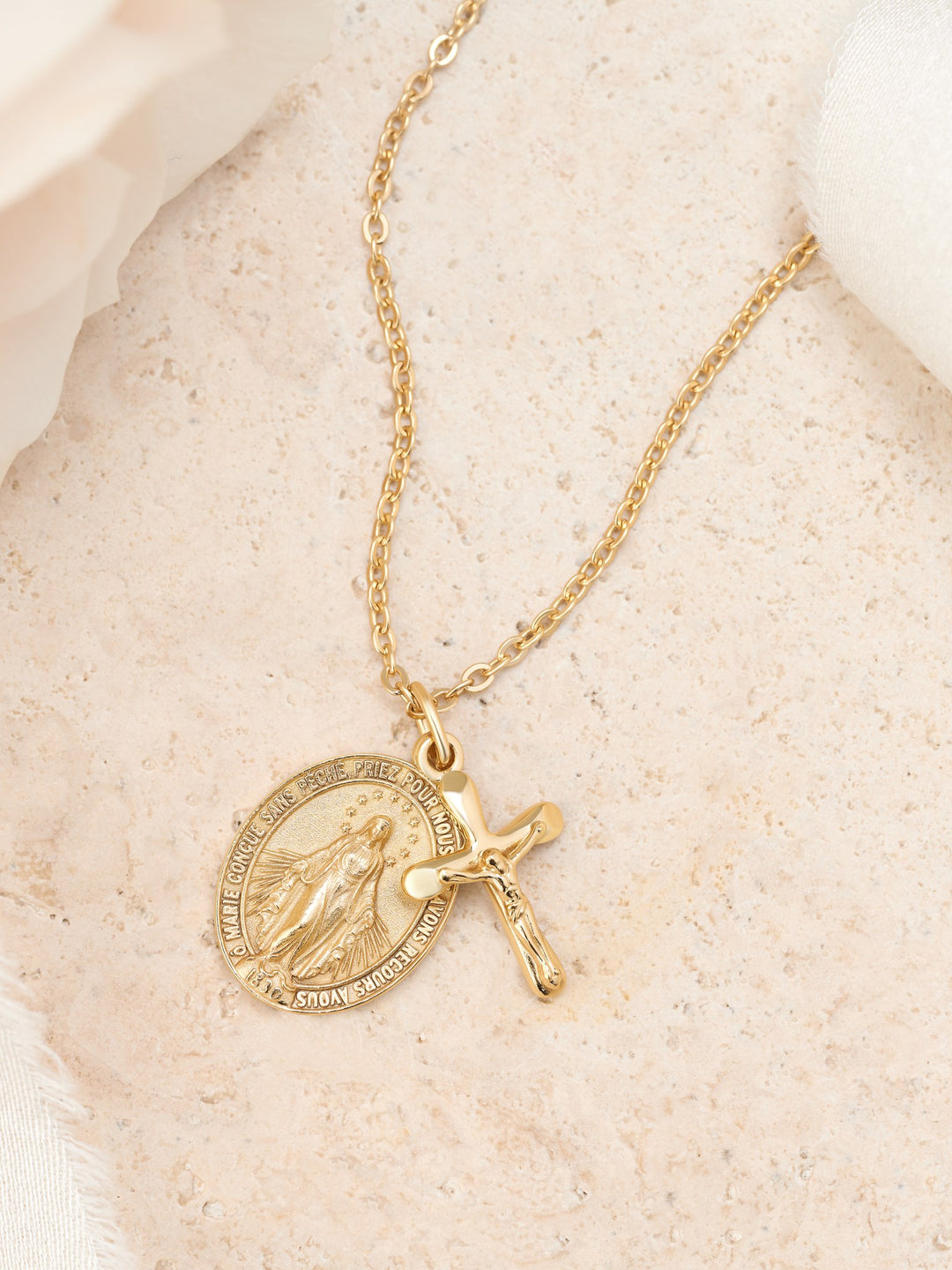 Miraculous Medal &amp; Crucifix Necklace