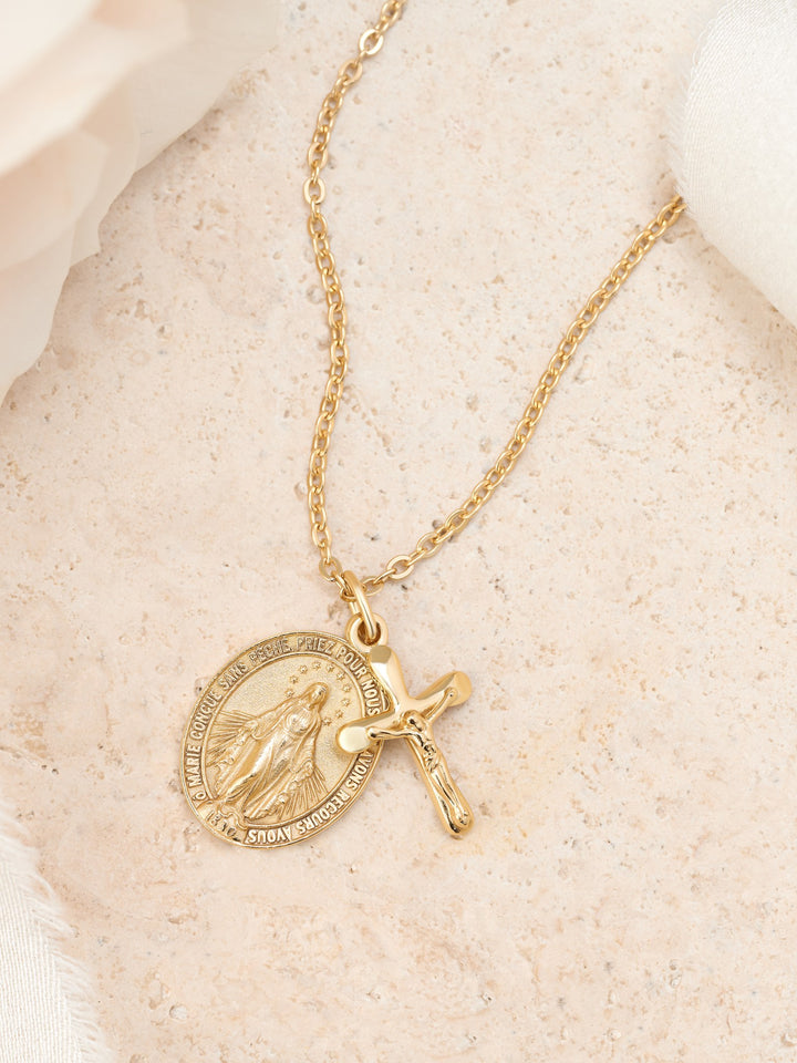 Miraculous Medal &amp; Crucifix Necklace