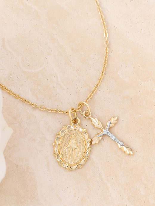 Miraculous Medal & Two-Toned Crucifix Necklace