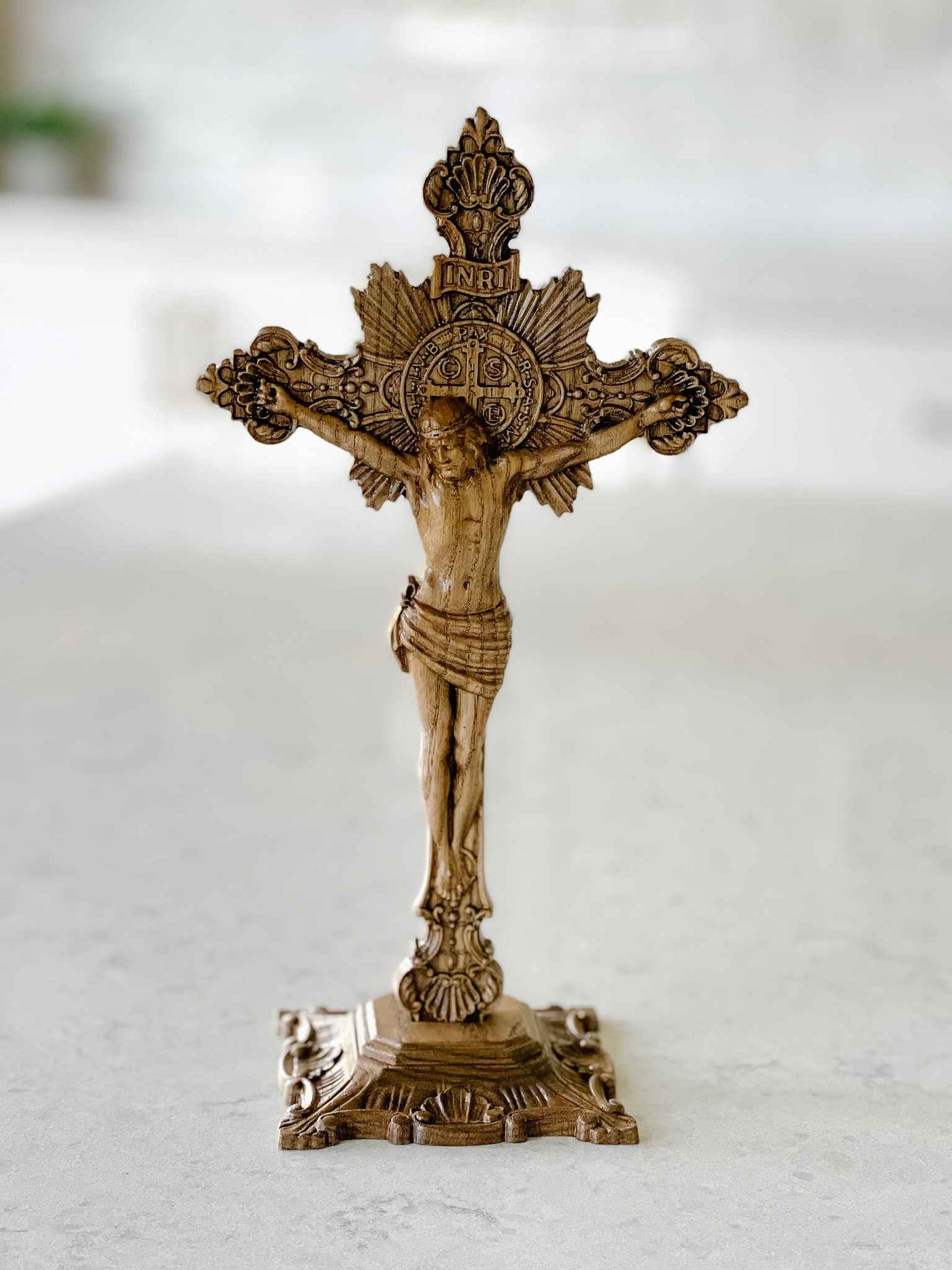 Carved Wooden Crucifix - with Base