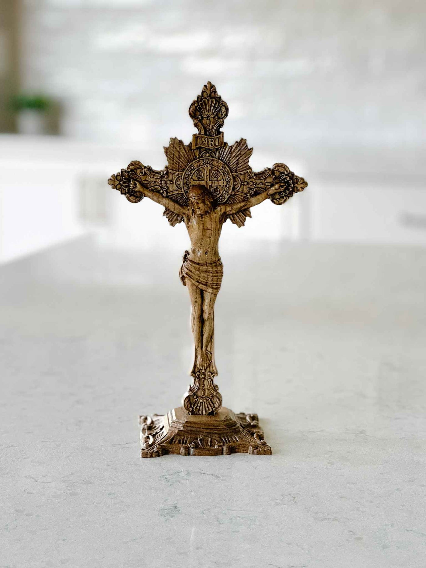 Carved Wooden Crucifix - with Base